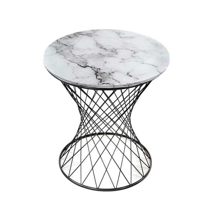 TAVOLINO TONDO POTA DA CAFFÈ IN METALLO NERO E PIANO EFFETTO MARMO 38 X H55 CM