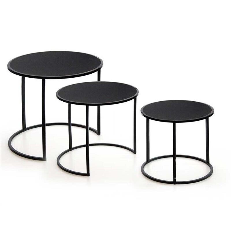 SET 3 TAVOLINI DA CAFFÈ IN METALLO NERO CON DESIGN MINIMAL
