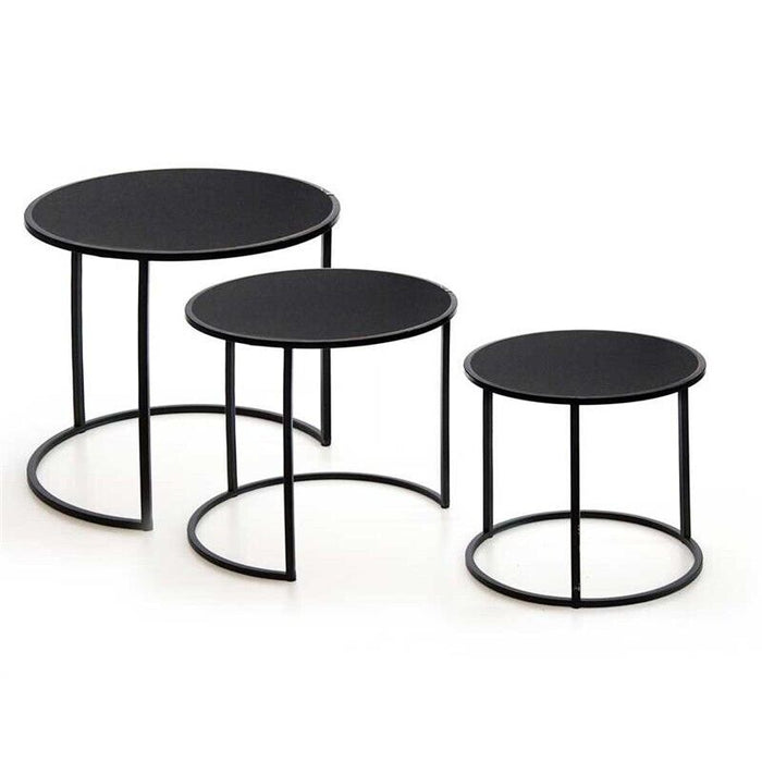 SET 3 TAVOLINI DA CAFFÈ IN METALLO NERO CON DESIGN MINIMAL