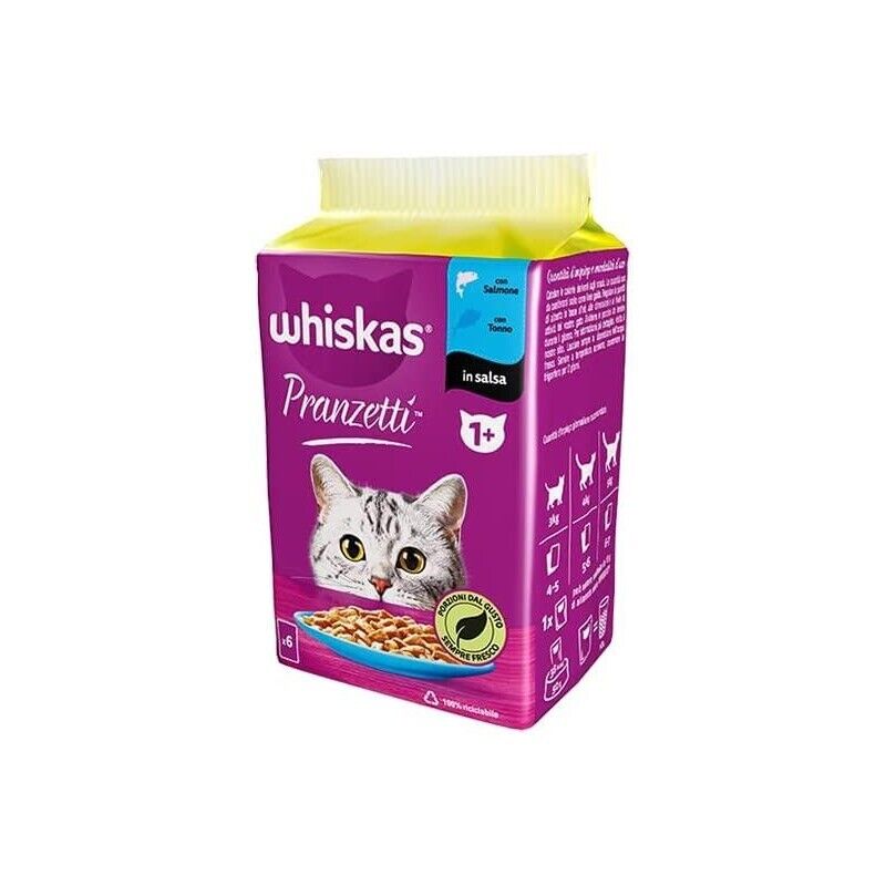 WHISKAS PRANZETTI IN SALSA SET DA 6 X50GR CON SALMONE E TONNO