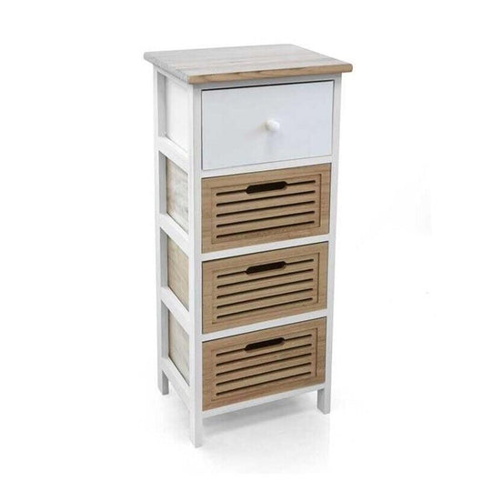 CASSETTIERA IN LEGNO BIANCO CON 4 CASSETTI IN LEGNO NATURALE 34 X 25 X 78 CM