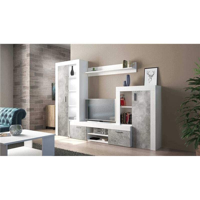 NOBEL PARETE SOGGIORNO BIANCO E GRIGIO EFFETTO CEMENTO 300 X 35 X H198 CM