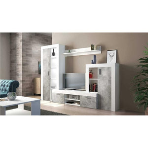 NOBEL PARETE SOGGIORNO BIANCO E GRIGIO EFFETTO CEMENTO 300 X 35 X H198 CM