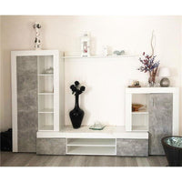 NOBEL PARETE SOGGIORNO BIANCO E GRIGIO EFFETTO CEMENTO 300 X 35 X H198 CM