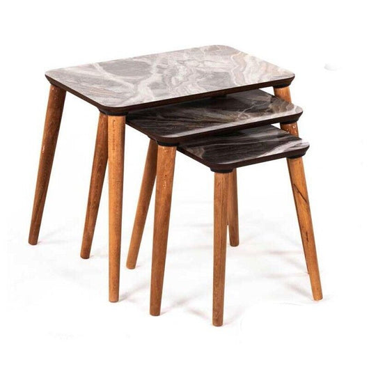 SET TRE TAVOLINI IN LEGNO REATTANGOLARE EFFETTO MARMO BEIGE