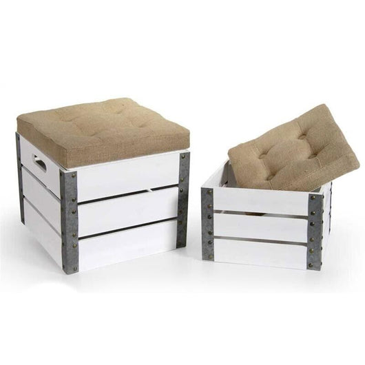 SET 2 POUF CONTENITORI CASSETTE IN LEGNO DI FORMA QUADRATA