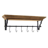 MENSOLA APPENDINO COLOR NOCE CON 6 GANCI NERI 80 X 20 X 25 CM