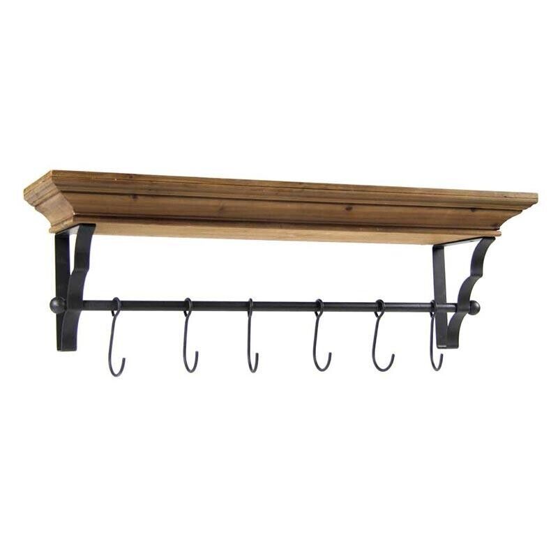 MENSOLA APPENDINO COLOR NOCE CON 6 GANCI NERI 80 X 20 X 25 CM