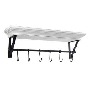 MENSOLA APPENDINO COLORE BIANCO CON 6 GANCI NERI 80 X 20 X 25 CM