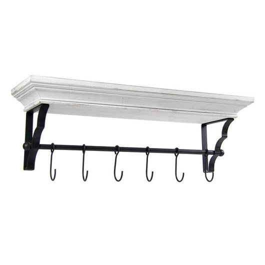 MENSOLA APPENDINO COLORE BIANCO CON 6 GANCI NERI 80 X 20 X 25 CM