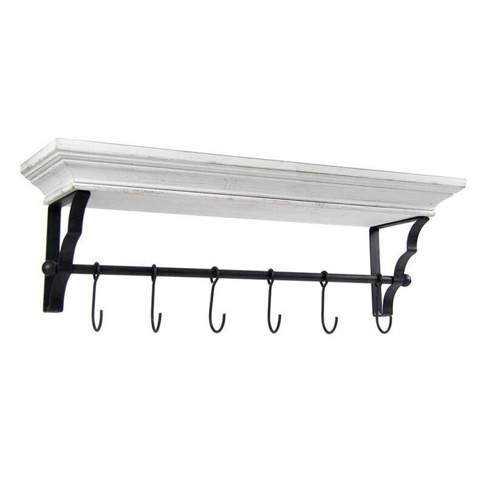 MENSOLA APPENDINO COLORE BIANCO CON 6 GANCI NERI 80 X 20 X 25 CM