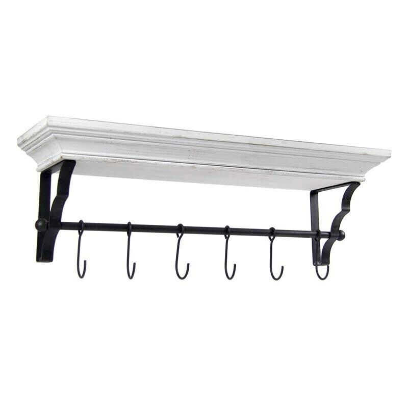 MENSOLA APPENDINO COLORE BIANCO CON 6 GANCI NERI 80 X 20 X 25 CM
