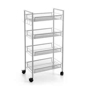 CARRELLO PORTAFRUTTA DA CUCINA IN METALLO 4 RIPIANI 45 X 27 X 84 CM BIANCO