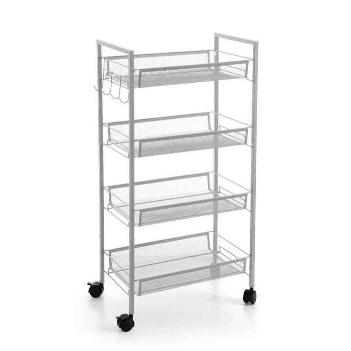 CARRELLO PORTAFRUTTA DA CUCINA IN METALLO 4 RIPIANI 45 X 27 X 84 CM BIANCO