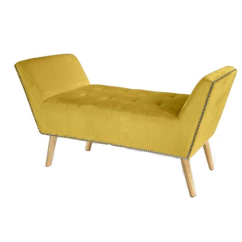 PANCA IN VELLUTO CON GAMBE LEGNO 117 X 40 X 60 CM IN COLORE GIALLO ORO