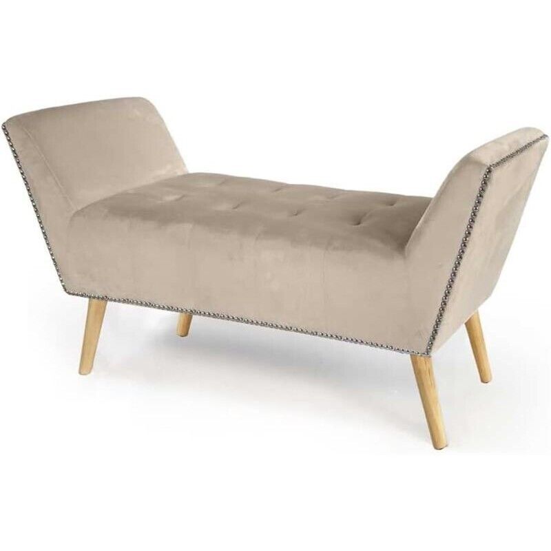 PANCA IN VELLUTO CON GAMBE LEGNO 117 X 40 X 60 CM IN COLORE BEIGE