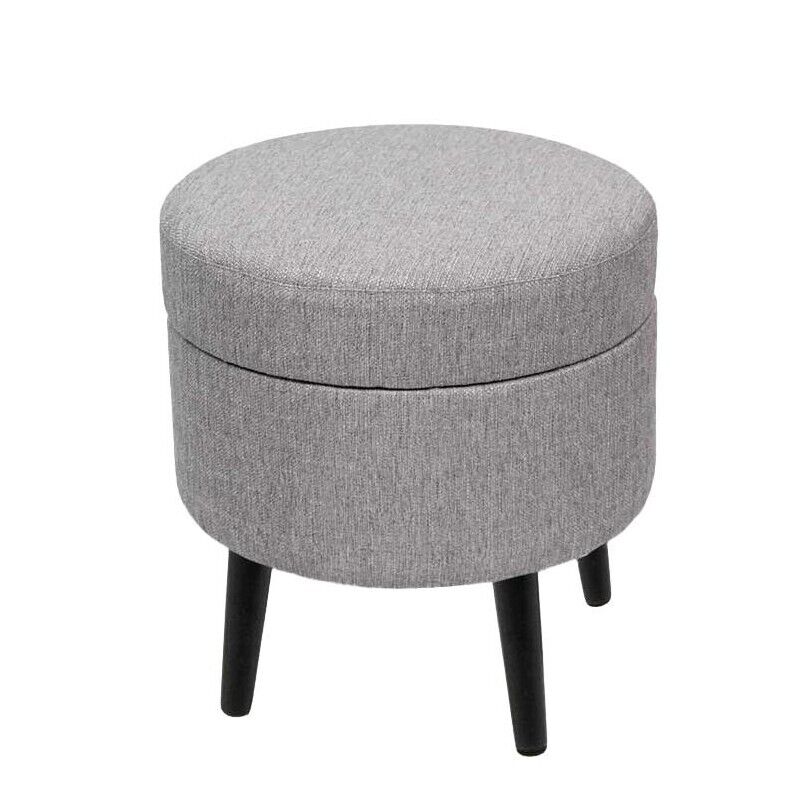 POUF CONTENITORE TONDO IN TESSUTO CON GAMBE LEGNO  37 X 39 CM COLORE GRIGIO