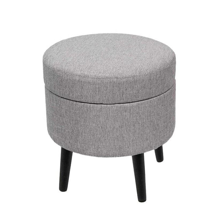 POUF CONTENITORE TONDO IN TESSUTO CON GAMBE LEGNO  37 X 39 CM COLORE GRIGIO