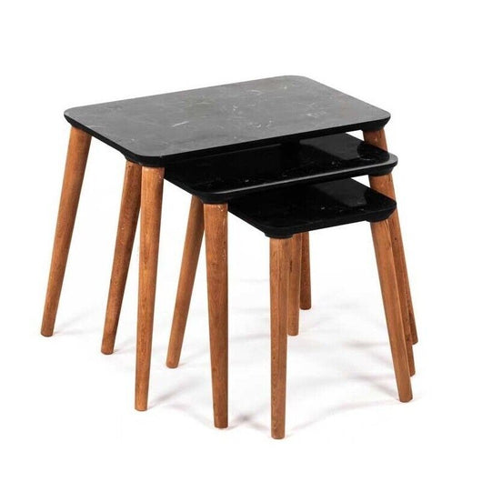 SET TRE TAVOLINI IN LEGNO RETTANGOLARI CON TOP MARRONE