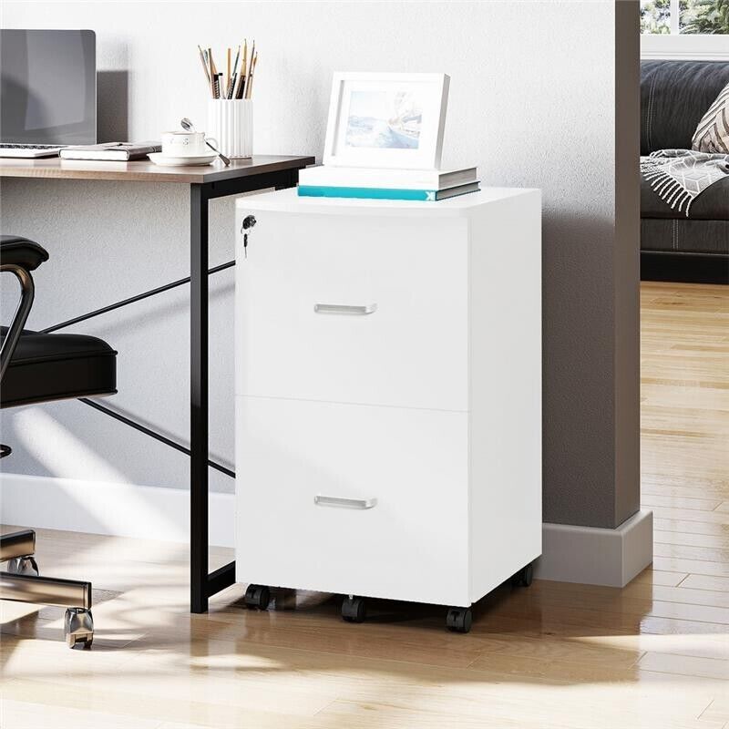 ARMADIETTO DA UFFICIO CON 2 CASSETTI E 5 RUOTE 43 X 45 X 72 CM DI COLORE BIANCO