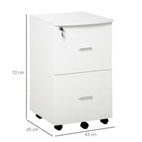 ARMADIETTO DA UFFICIO CON 2 CASSETTI E 5 RUOTE 43 X 45 X 72 CM DI COLORE BIANCO