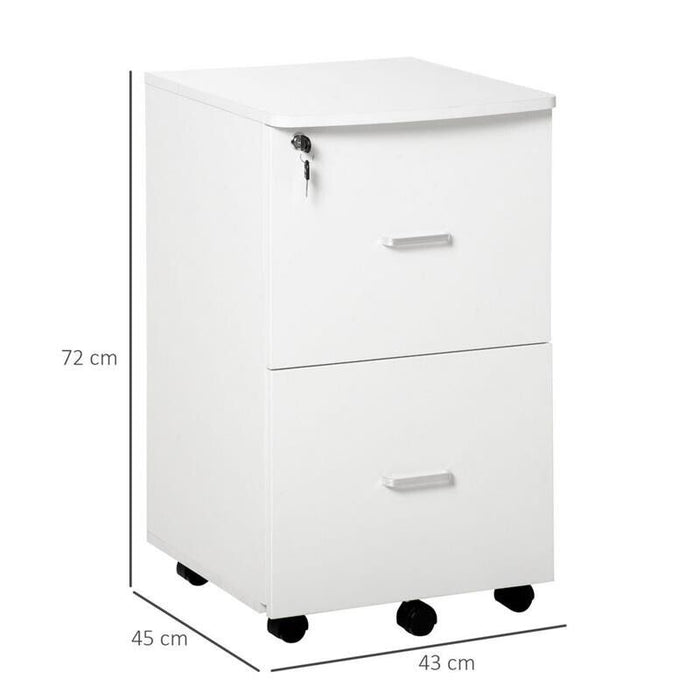 ARMADIETTO DA UFFICIO CON 2 CASSETTI E 5 RUOTE 43 X 45 X 72 CM DI COLORE BIANCO