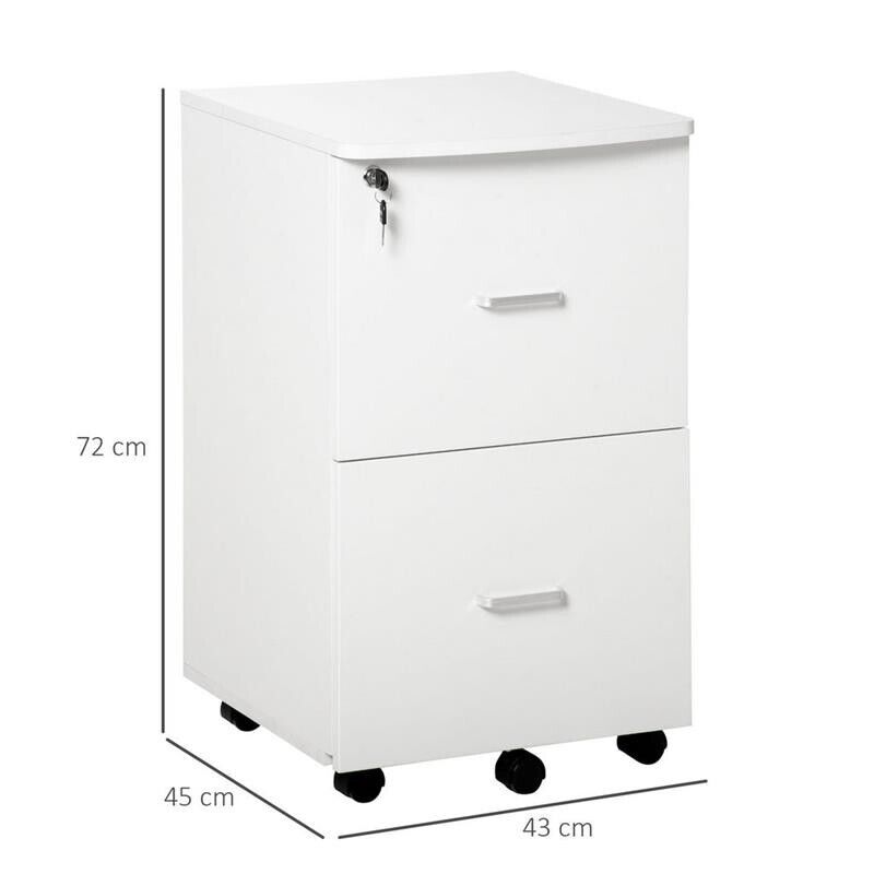 ARMADIETTO DA UFFICIO CON 2 CASSETTI E 5 RUOTE 43 X 45 X 72 CM DI COLORE BIANCO