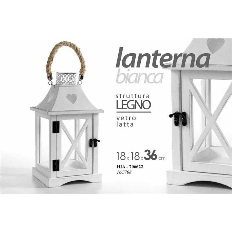LANTERNA CON STRUTTURA IN LEGNO 17.5 X 17.5 X 36 CM COLORE BIANCO