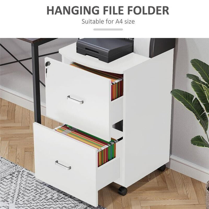 ARMADIETTO DA UFFICIO CON 2 CASSETTI E 5 RUOTE 43 X 45 X 72 CM DI COLORE BIANCO