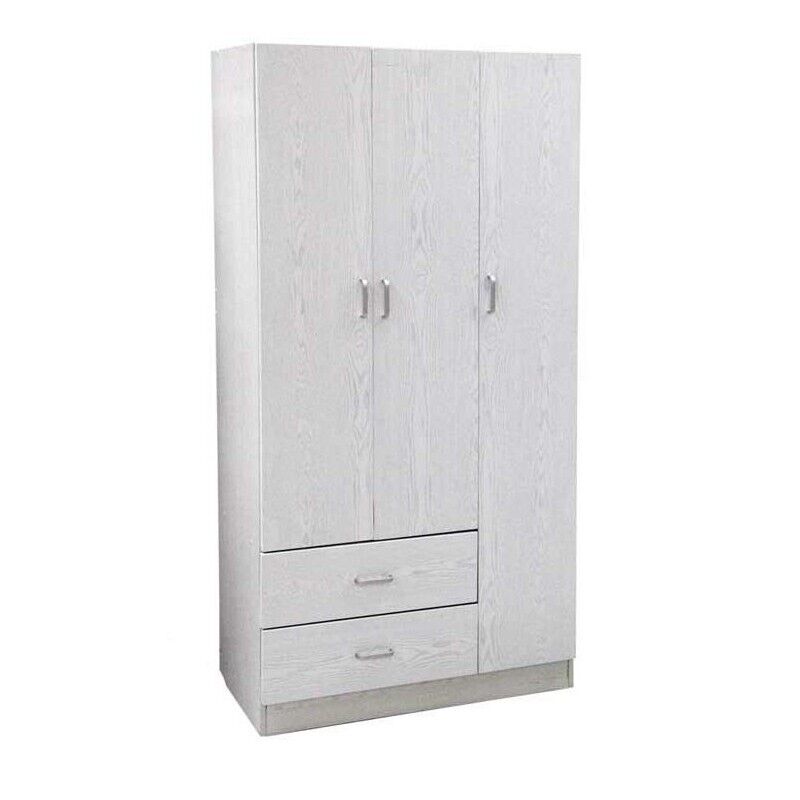 ERMES ARMADIO IN LEGNO CON 3 ANTE E CASSETTI 120 X 52 X 190 CM COLORE BIANCO