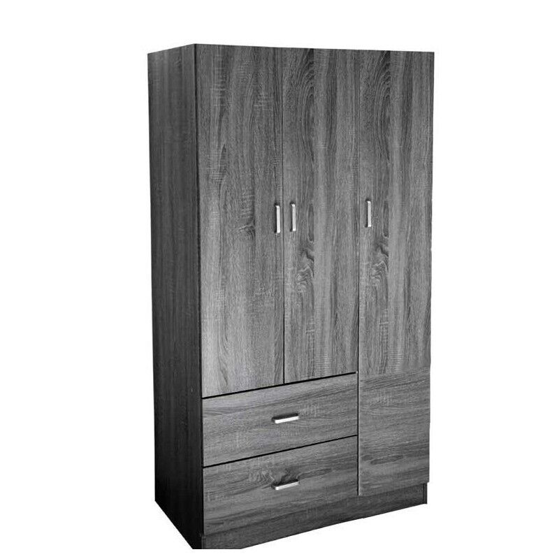 ERMES ARMADIO IN LEGNO CON 3 ANTE E CASSETTI 90 X 42 X 180 CM COLORE WENGÈ