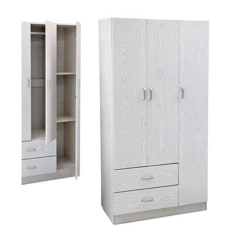 ERMES ARMADIO IN LEGNO CON 3 ANTE E CASSETTI 120 X 52 X 190 CM COLORE BIANCO