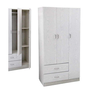 ERMES ARMADIO IN LEGNO CON 3 ANTE E CASSETTI 120 X 52 X 190 CM COLORE BIANCO