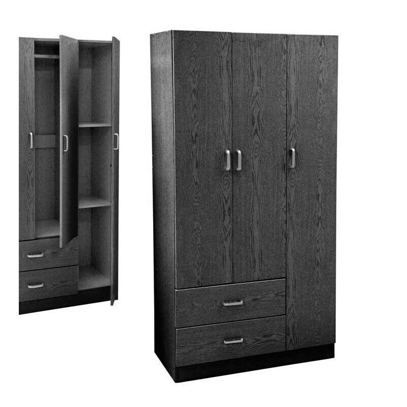 ERMES ARMADIO IN LEGNO CON 3 ANTE E CASSETTI 90 X 42 X 180 CM COLORE WENGÈ