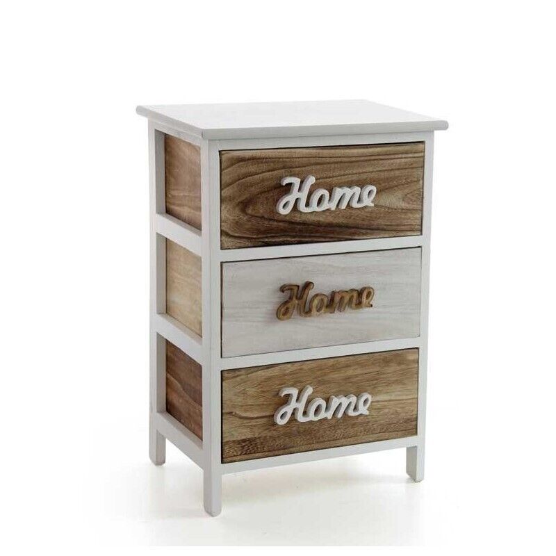 HOME MOBILE CON 3 CASSETTI 40 X 29 X 58 CM COLORE BIANCO E LEGNO NATURALE