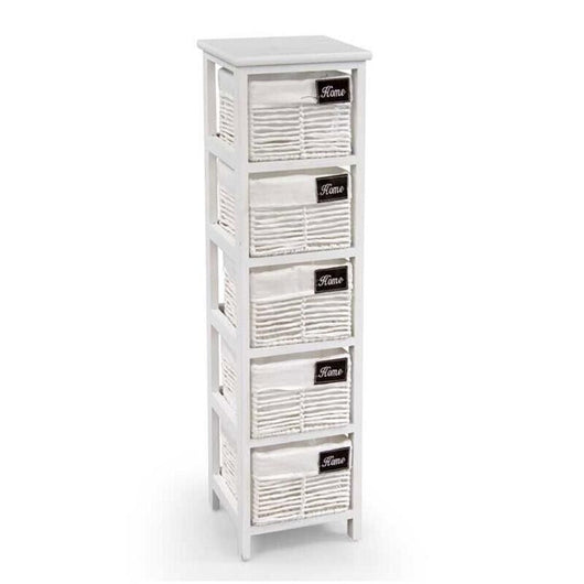 CASSETTIERA BIANCA DA BAGNO IN LEGNO CON 5 CASSETTI 25 X 25 X 94 CM