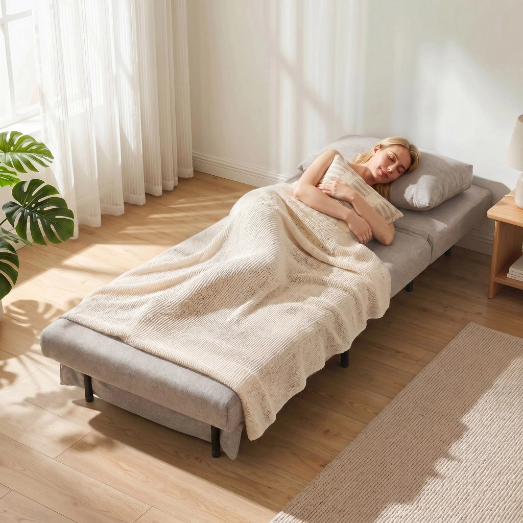Poltrona Letto Convertibile 1 Posto ¨C Xylo ¨C Schienale Regolabile con Cuscino, Tessuto Marrone Chiaro