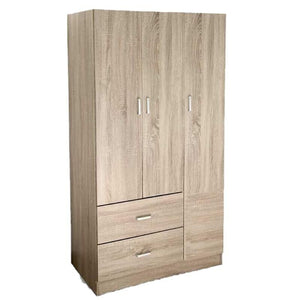 ERMES ARMADIO IN LEGNO CON 3 ANTE E CASSETTI 120 X 52 X 190 CM COLORE ROVERE