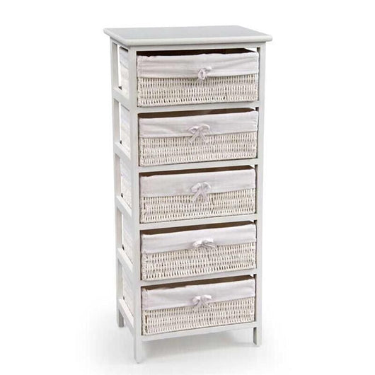 CASSETTIERA IN LEGNO DECORATA A 5 CASSETTI 40X29X90 CM COLORE BIANCO