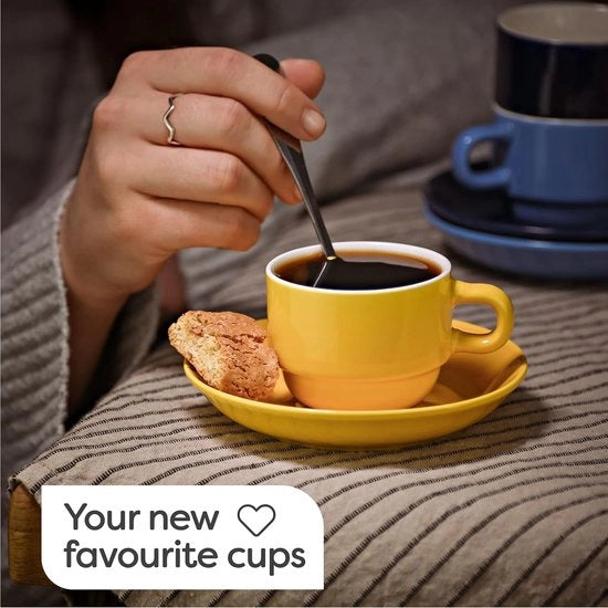 Set di tazze per caffè con fondo, con 6 pezzi incluso supporto.