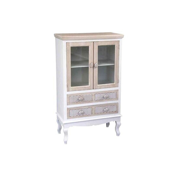CREDENZA CHARM CON 2 CASSETTI E VETRINA 70X35X120CM COLORE BAINCO E SABBIA