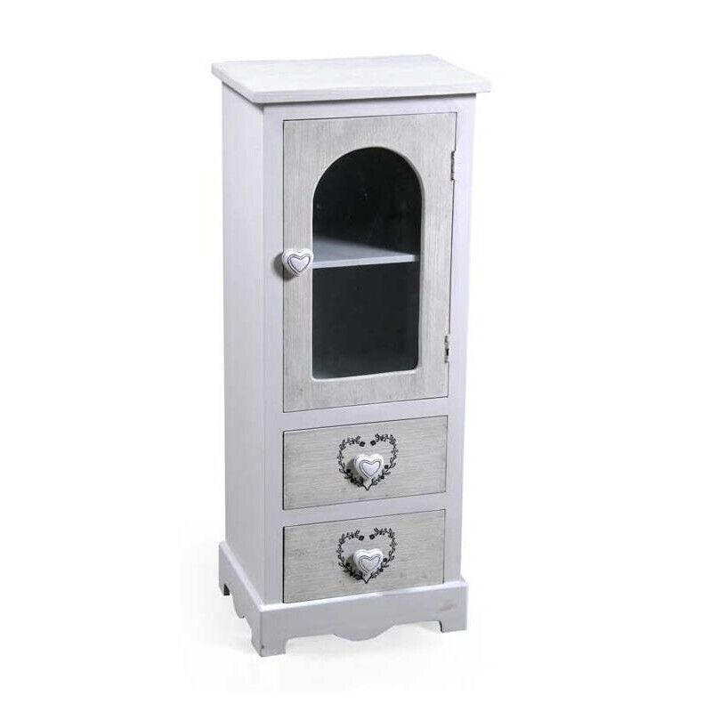 VINCY MOBILETTO CON 2 CASSETTI E VETRINA 32X26X80 CM COLORE BIANCO E CUORE