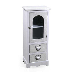 VINCY MOBILETTO CON 2 CASSETTI E VETRINA 32X26X80 CM COLORE BIANCO E CUORE