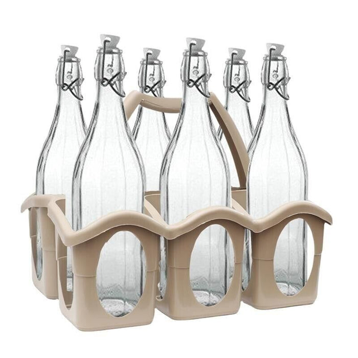 SET PORTA BOTTIGLIE IN PLASTICA + 6 BOTTIGLIE IN VETRO DA 1 LT