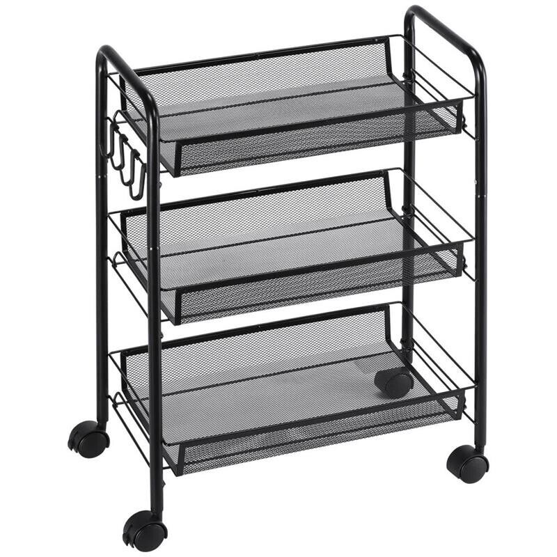 CARRELLO DA CUCINA A 3 LIVELLI CON CESTI REMOVIBILI 41.5LX26.5X63CM ACCIAIO NERO