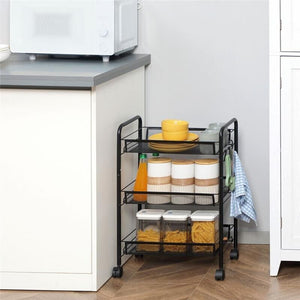 CARRELLO DA CUCINA A 3 LIVELLI CON CESTI REMOVIBILI 41.5LX26.5X63CM ACCIAIO NERO