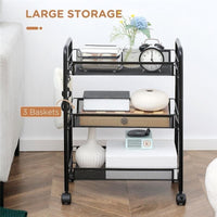 CARRELLO DA CUCINA A 3 LIVELLI CON CESTI REMOVIBILI 41.5LX26.5X63CM ACCIAIO NERO