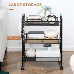 CARRELLO DA CUCINA A 3 LIVELLI CON CESTI REMOVIBILI 41.5LX26.5X63CM ACCIAIO NERO