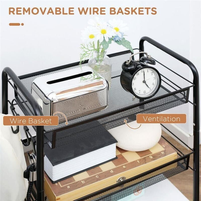 CARRELLO DA CUCINA A 3 LIVELLI CON CESTI REMOVIBILI 41.5LX26.5X63CM ACCIAIO NERO