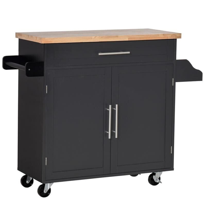 CARRELLO DA CUCINA CON CASSETTO E ARMADIETTO 109X40X89 CM NERO E LEGNO